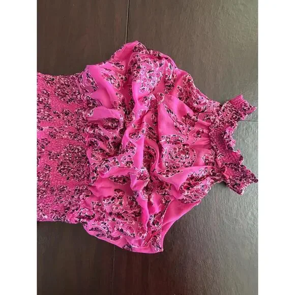 WHBM Pink Floral Applique Burnout Halter Smock-Neck Midi - Picture 7 of 11